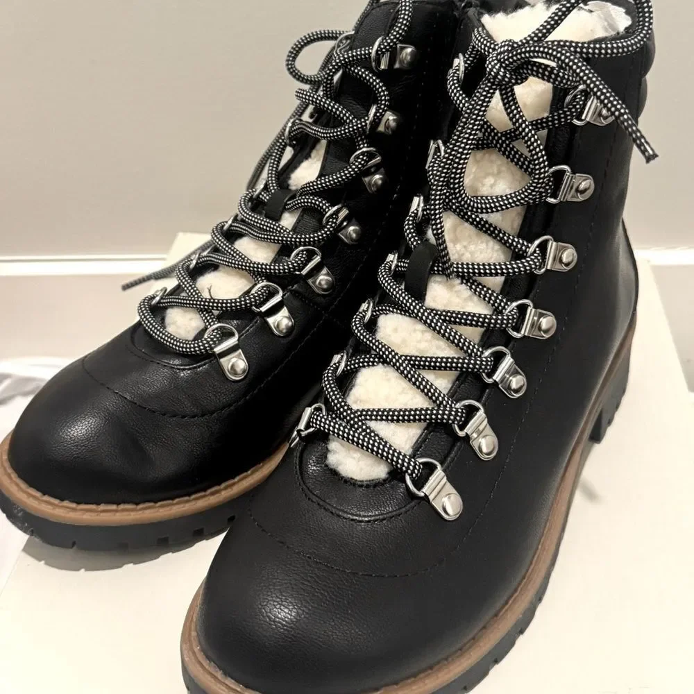 Style & Co Women Lug Sole Combat Boot Maariah Size US 7 Black Faux Leather new